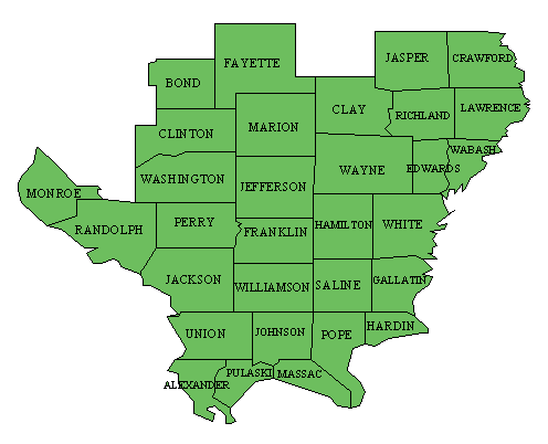 Southern District Map of Illinois drawn with county lines